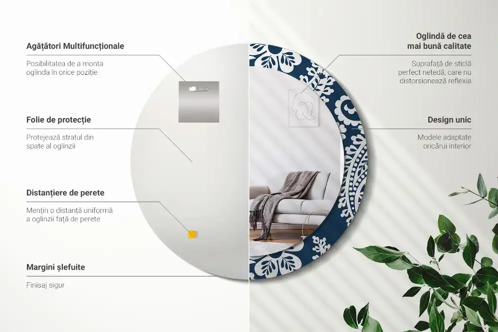 Okrúhle zrkadlo rám s potlačou Paisley kompozícia