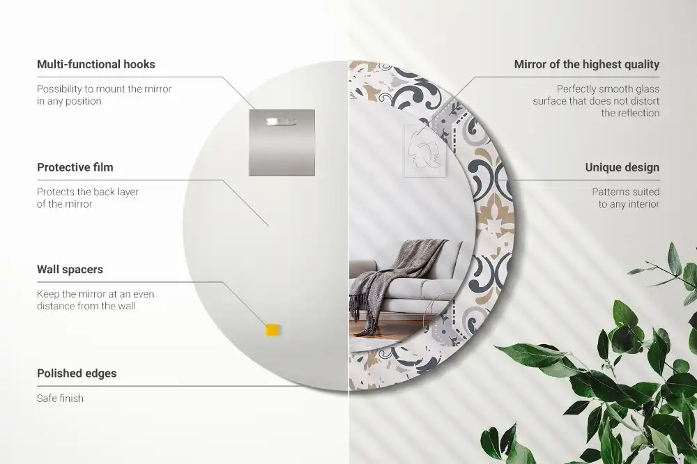 Okrúhle zrkadlo s potlačeným rámom Retro dlaždice