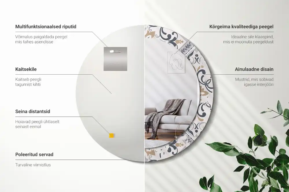 Okrúhle zrkadlo s potlačeným rámom Retro dlaždice