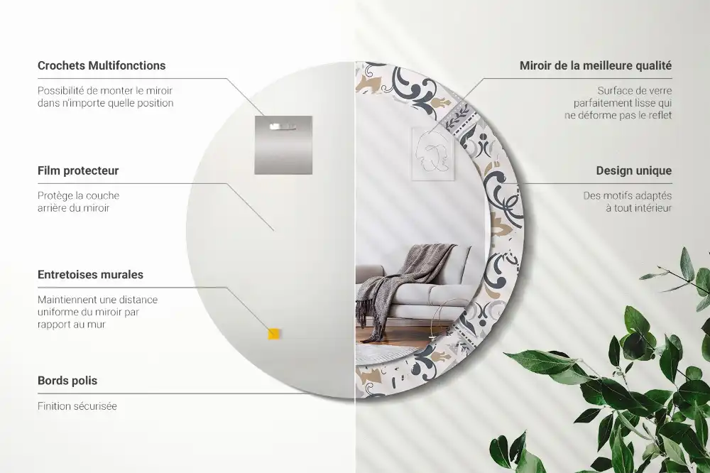 Okrúhle zrkadlo s potlačeným rámom Retro dlaždice