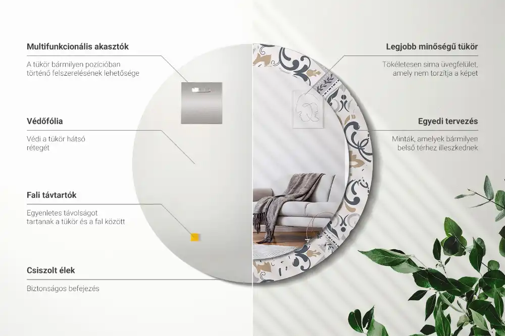 Okrúhle zrkadlo s potlačeným rámom Retro dlaždice