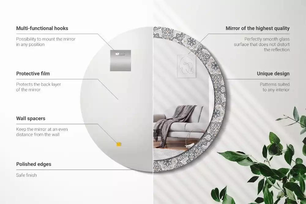 Okrúhle zrkadlo rám s potlačou Geometrické ornamenty