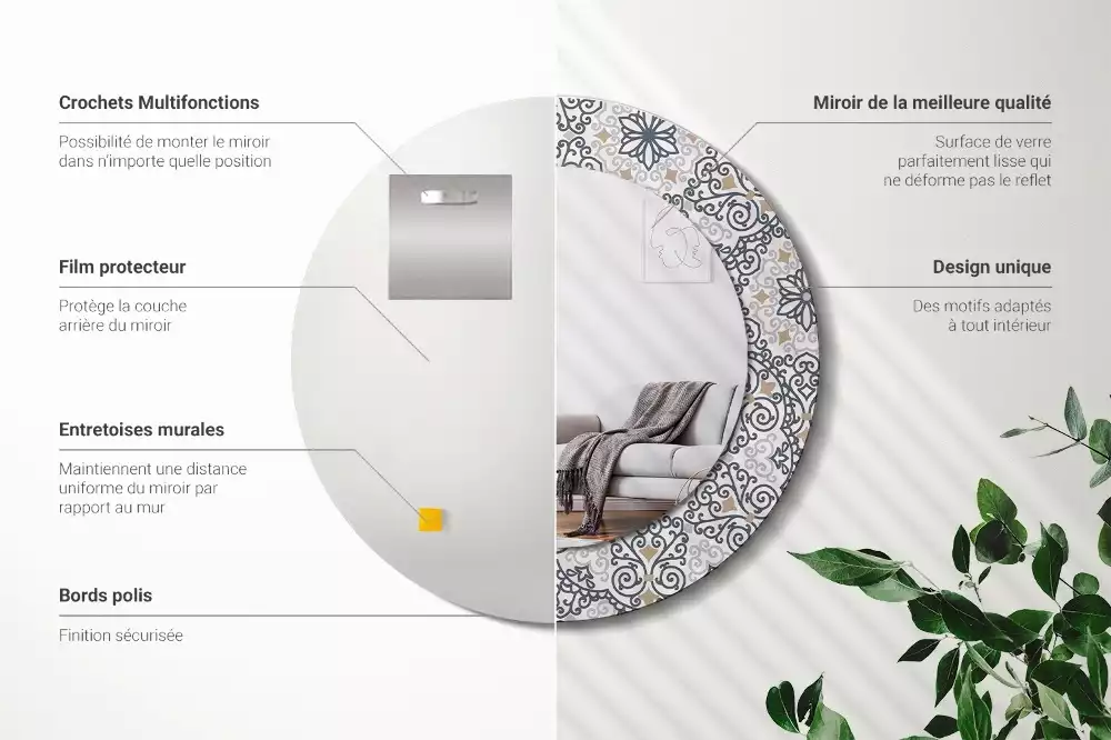 Okrúhle zrkadlo rám s potlačou Geometrické ornamenty