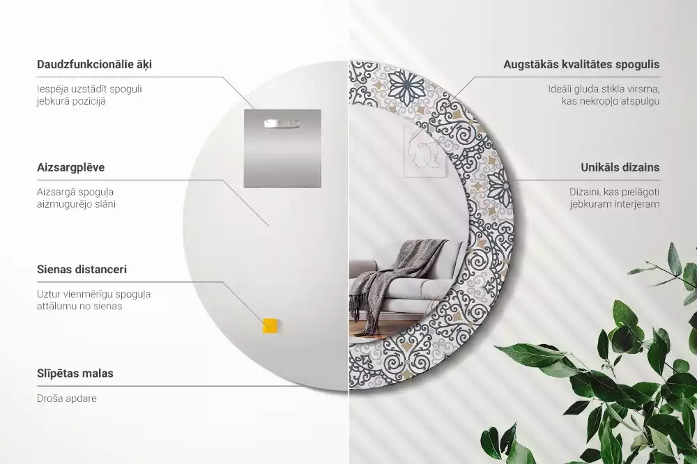 Okrúhle zrkadlo rám s potlačou Geometrické ornamenty