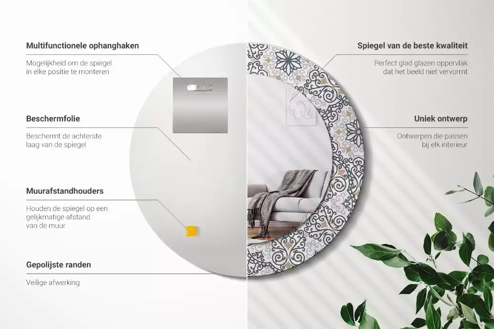 Okrúhle zrkadlo rám s potlačou Geometrické ornamenty
