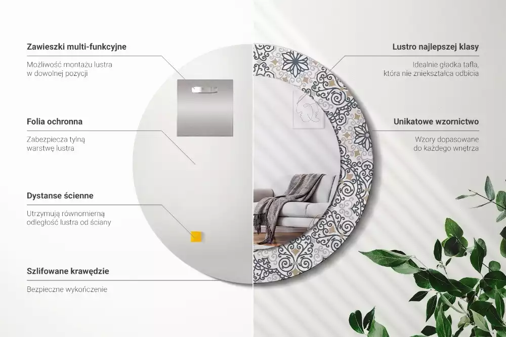Okrúhle zrkadlo rám s potlačou Geometrické ornamenty