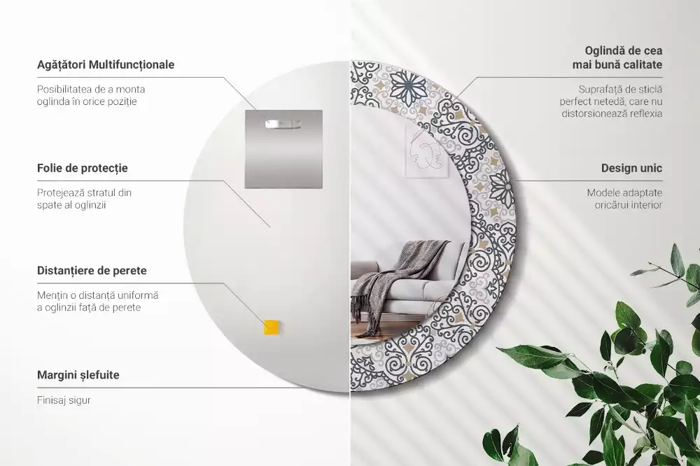 Okrúhle zrkadlo rám s potlačou Geometrické ornamenty