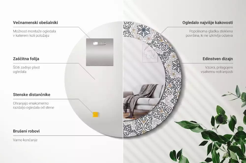 Okrúhle zrkadlo rám s potlačou Geometrické ornamenty