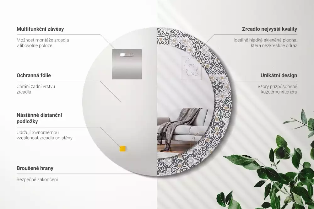 Okrúhle zrkadlo rám s potlačou Geometrické ornamenty