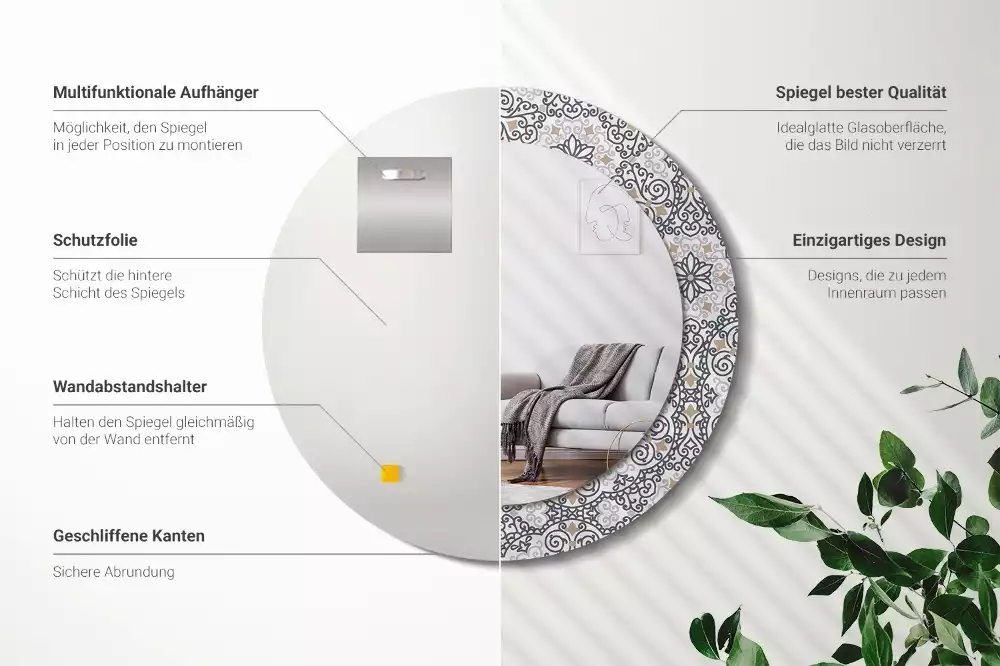 Okrúhle zrkadlo rám s potlačou Geometrické ornamenty