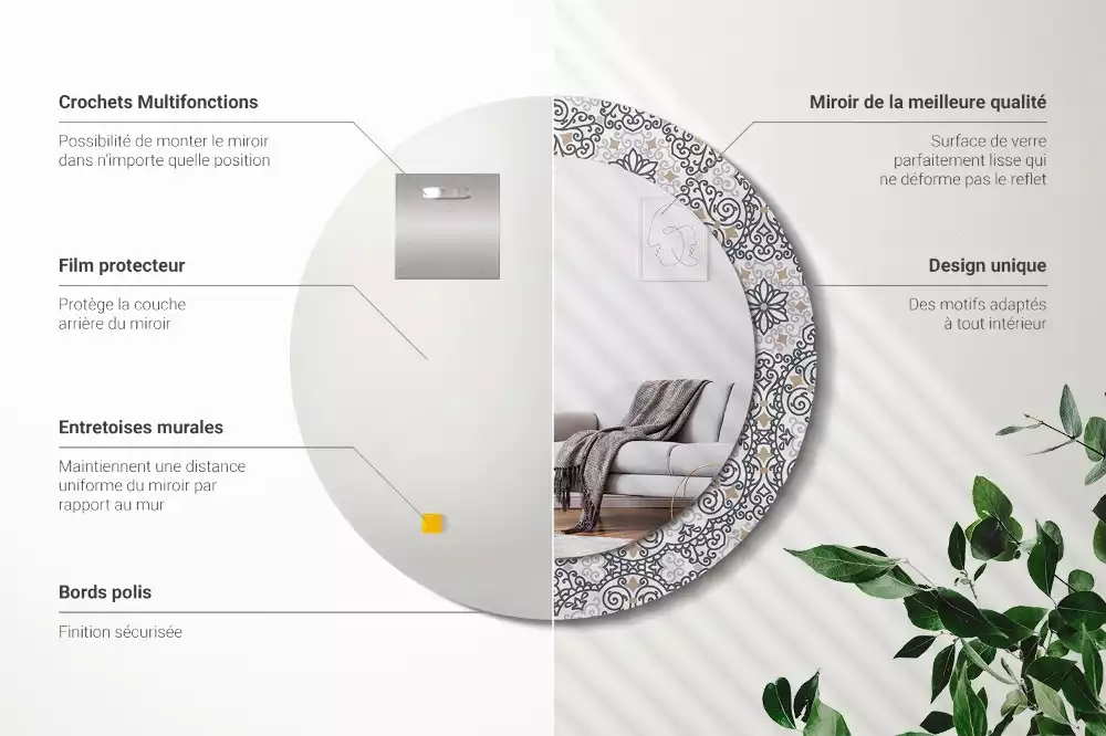 Okrúhle zrkadlo rám s potlačou Geometrické ornamenty