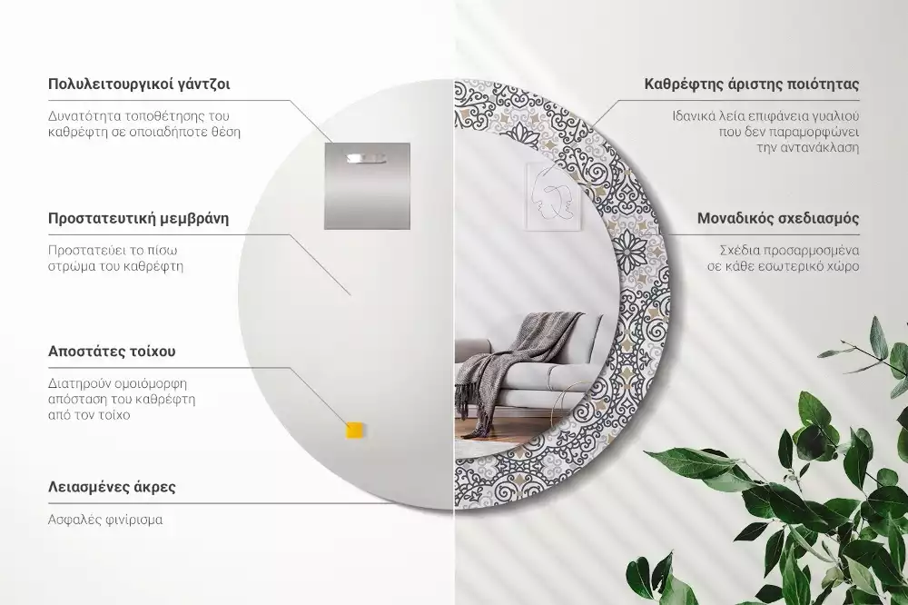 Okrúhle zrkadlo rám s potlačou Geometrické ornamenty