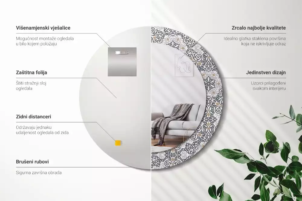 Okrúhle zrkadlo rám s potlačou Geometrické ornamenty