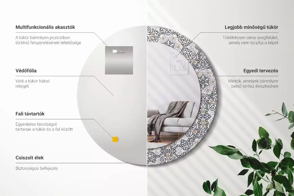 Okrúhle zrkadlo rám s potlačou Geometrické ornamenty