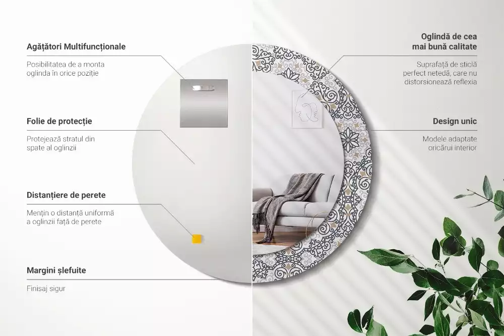 Okrúhle zrkadlo rám s potlačou Geometrické ornamenty