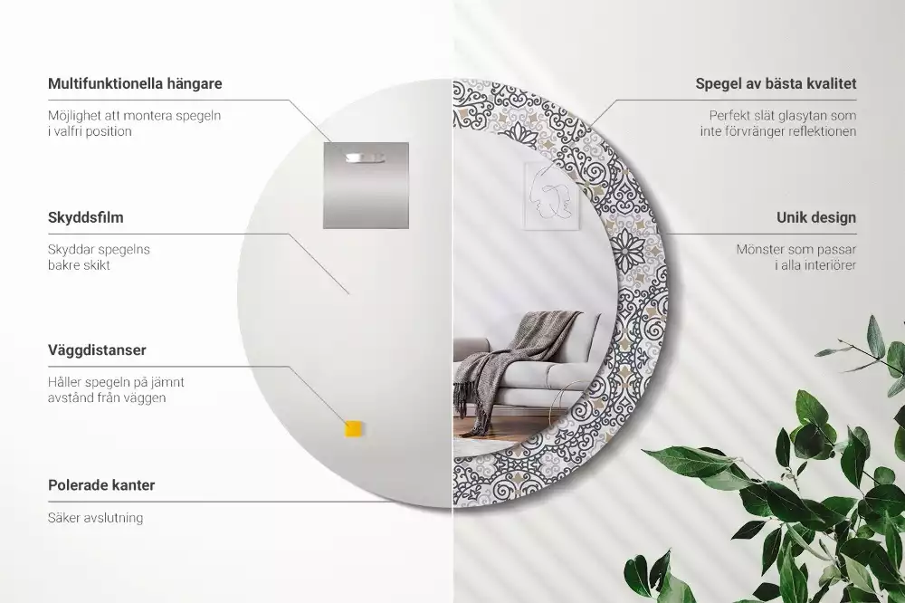 Okrúhle zrkadlo rám s potlačou Geometrické ornamenty