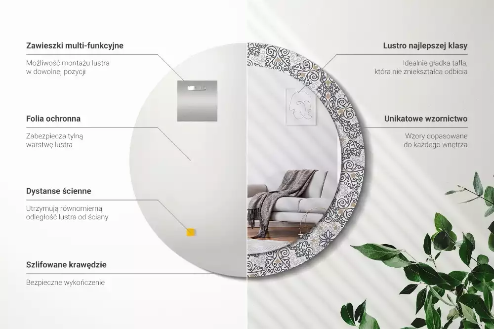 Okrúhle zrkadlo rám s potlačou Geometrické ornamenty