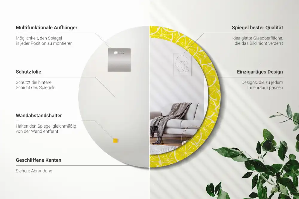 Okrúhle zrkadlo s potlačeným rámom Citróny