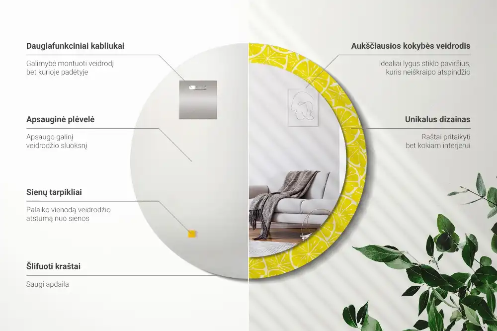 Okrúhle zrkadlo s potlačeným rámom Citróny