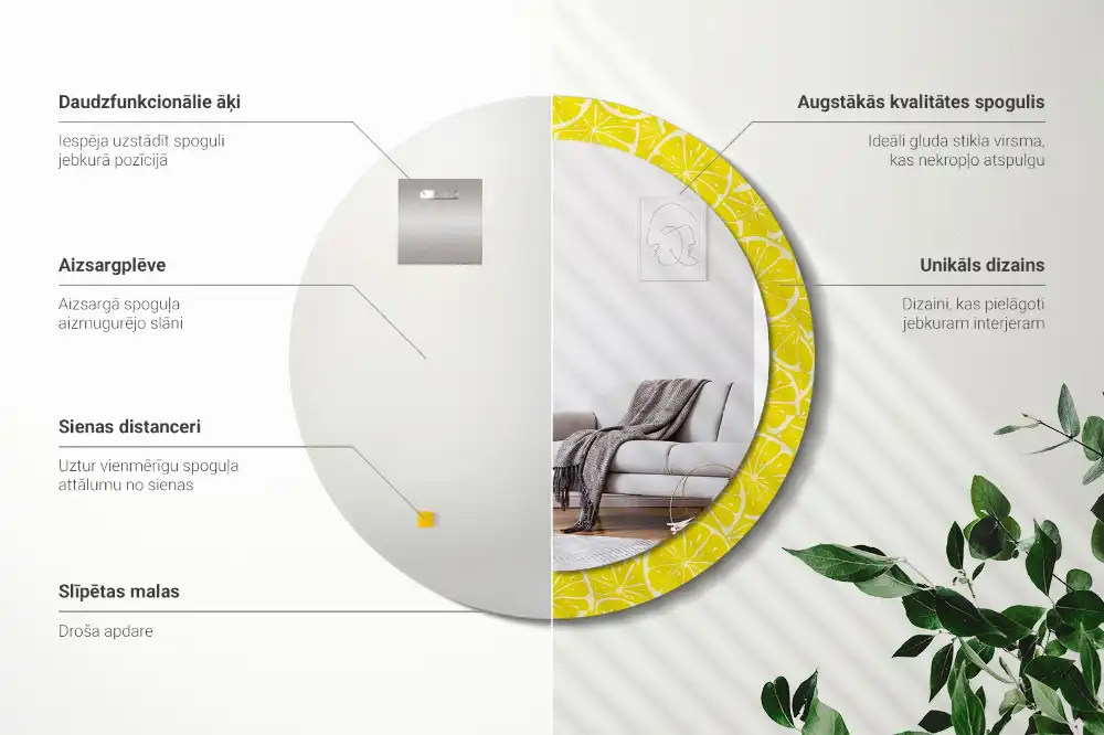 Okrúhle zrkadlo s potlačeným rámom Citróny