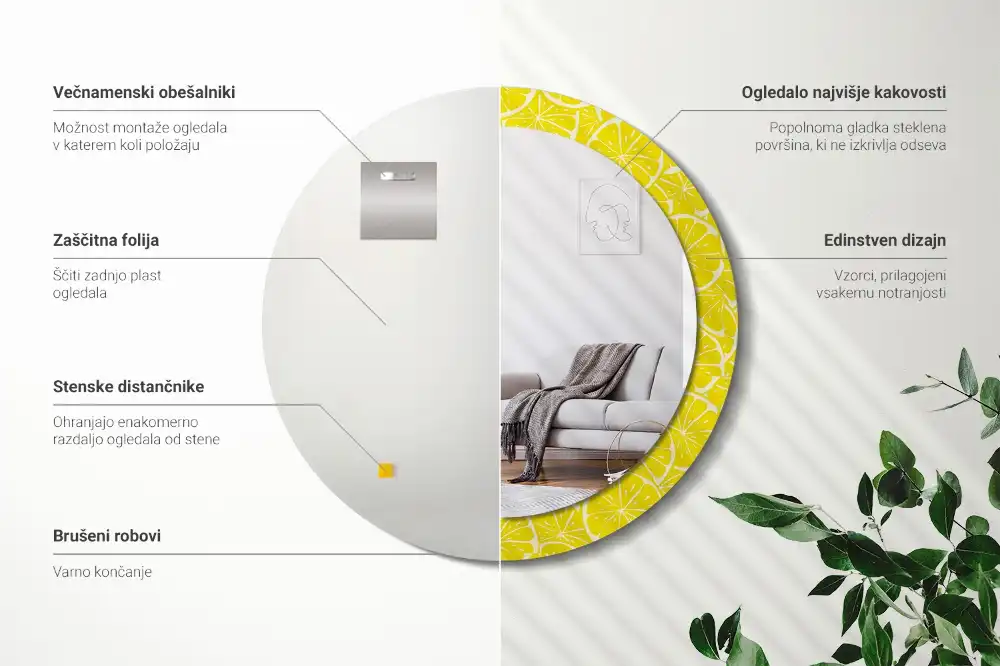 Okrúhle zrkadlo s potlačeným rámom Citróny