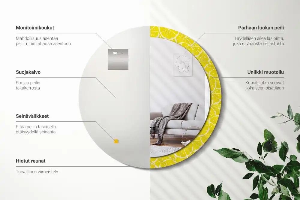 Okrúhle zrkadlo s potlačeným rámom Citróny