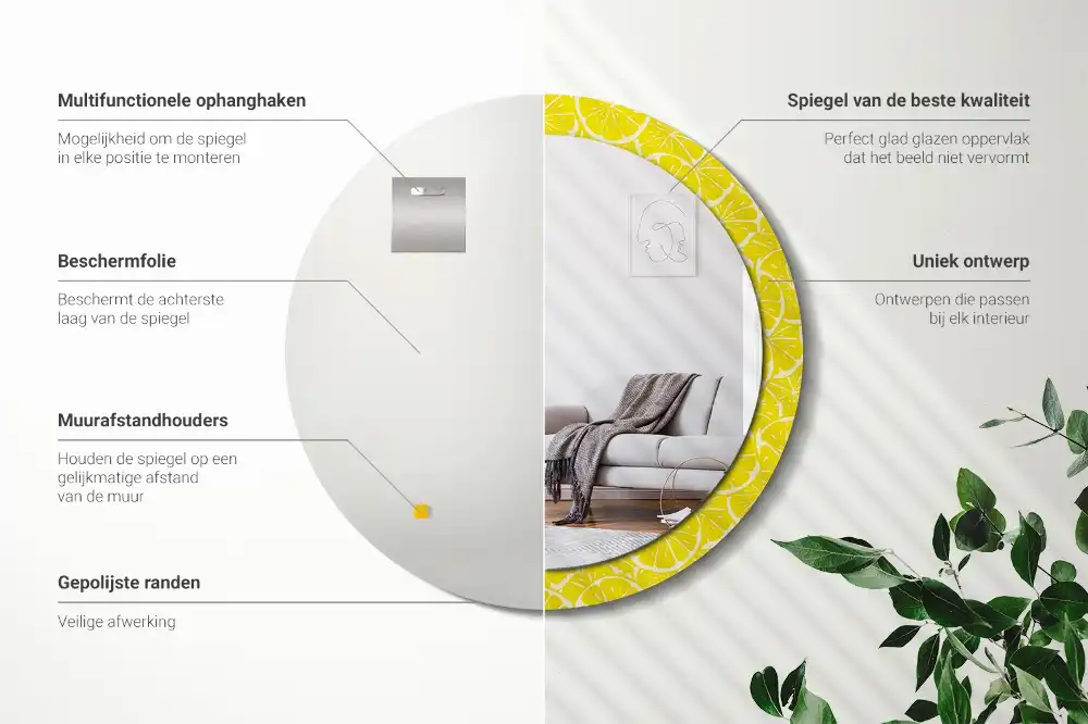 Okrúhle zrkadlo s potlačeným rámom Citróny