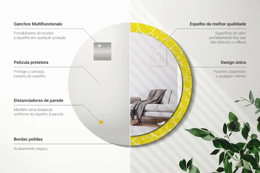 Okrúhle zrkadlo s potlačeným rámom Citróny