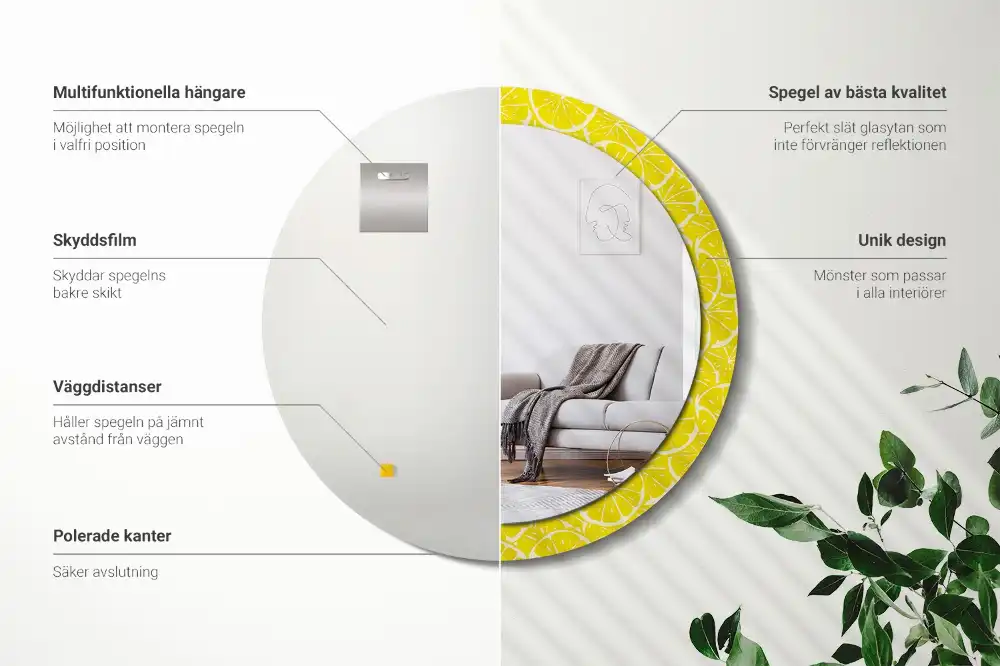 Okrúhle zrkadlo s potlačeným rámom Citróny