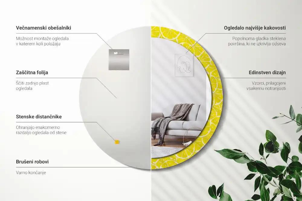 Okrúhle zrkadlo s potlačeným rámom Citróny