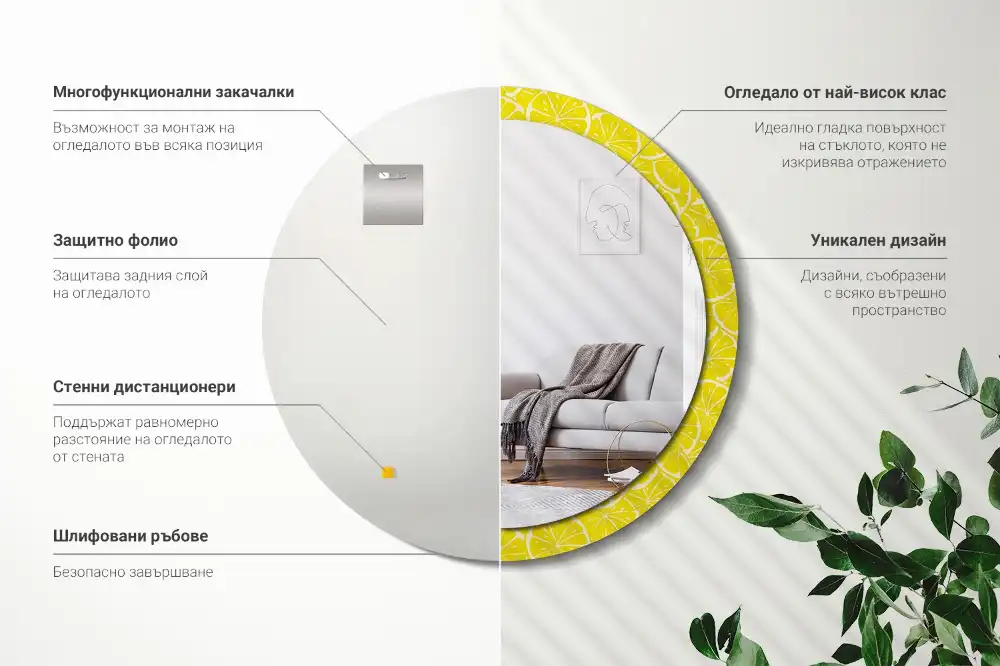 Okrúhle zrkadlo s potlačeným rámom Citróny