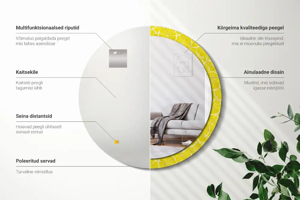 Okrúhle zrkadlo s potlačeným rámom Citróny