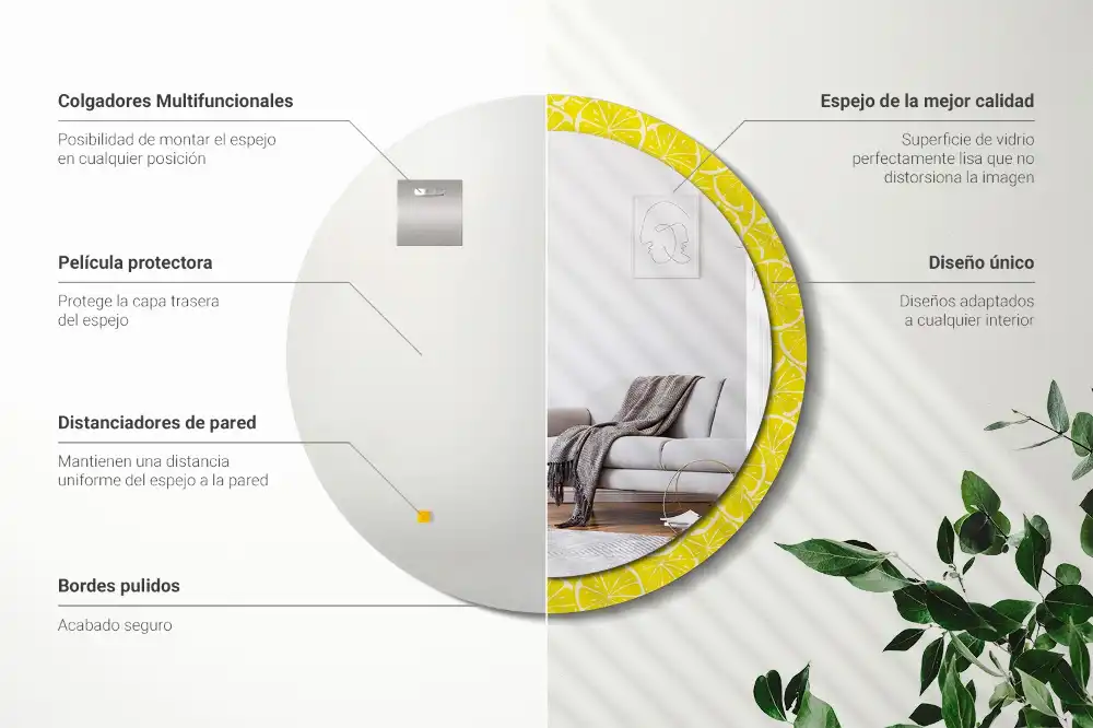 Okrúhle zrkadlo s potlačeným rámom Citróny