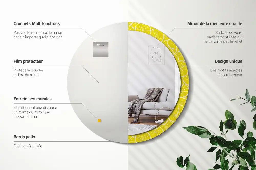 Okrúhle zrkadlo s potlačeným rámom Citróny