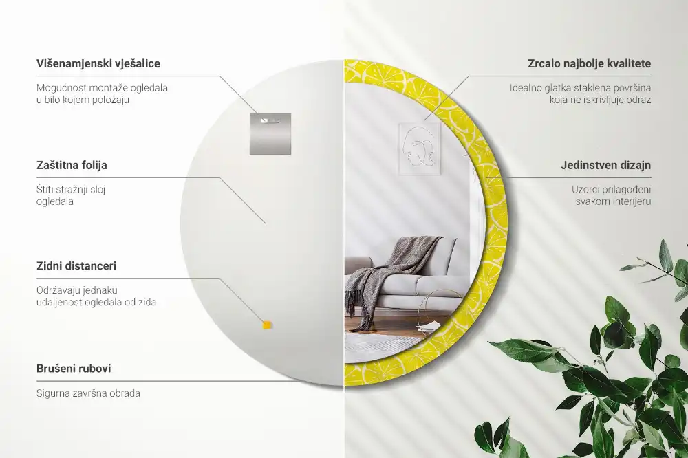 Okrúhle zrkadlo s potlačeným rámom Citróny