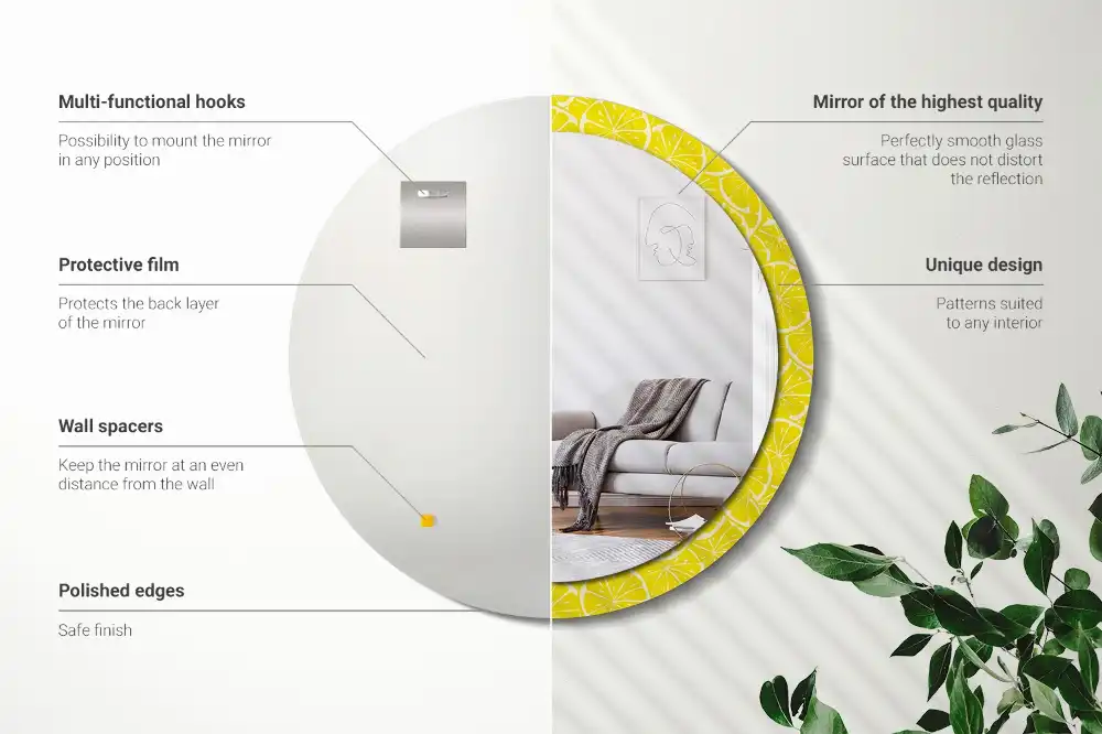 Okrúhle zrkadlo s potlačeným rámom Citróny