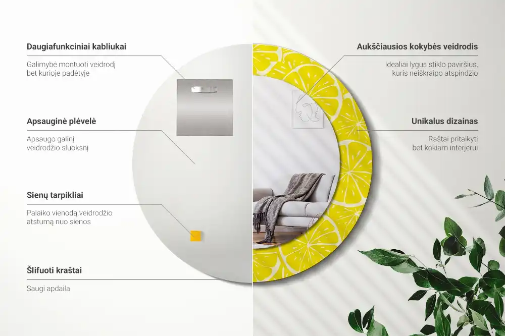 Okrúhle zrkadlo s potlačeným rámom Citróny