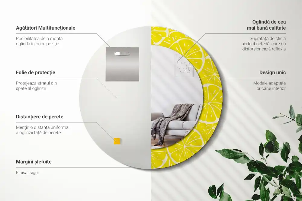 Okrúhle zrkadlo s potlačeným rámom Citróny