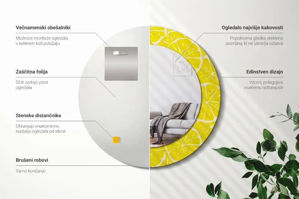 Okrúhle zrkadlo s potlačeným rámom Citróny