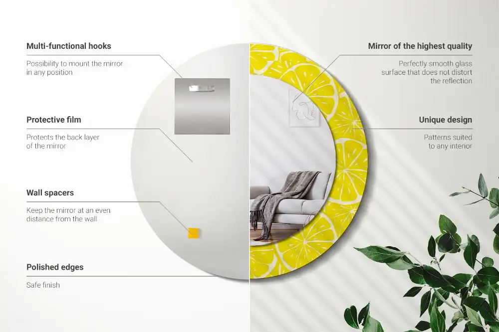 Okrúhle zrkadlo s potlačeným rámom Citróny