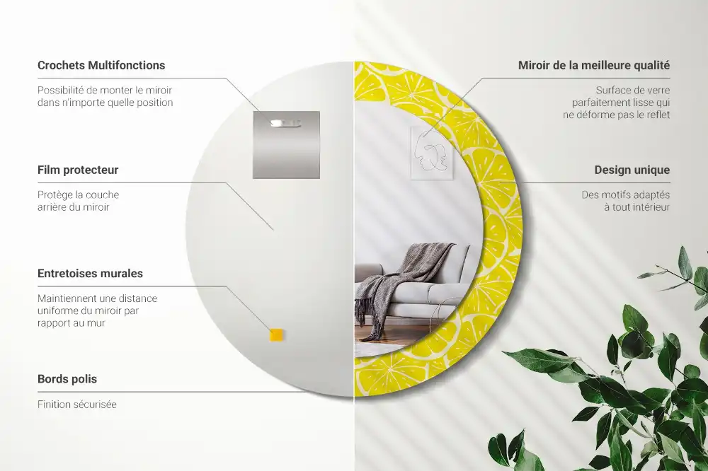 Okrúhle zrkadlo s potlačeným rámom Citróny