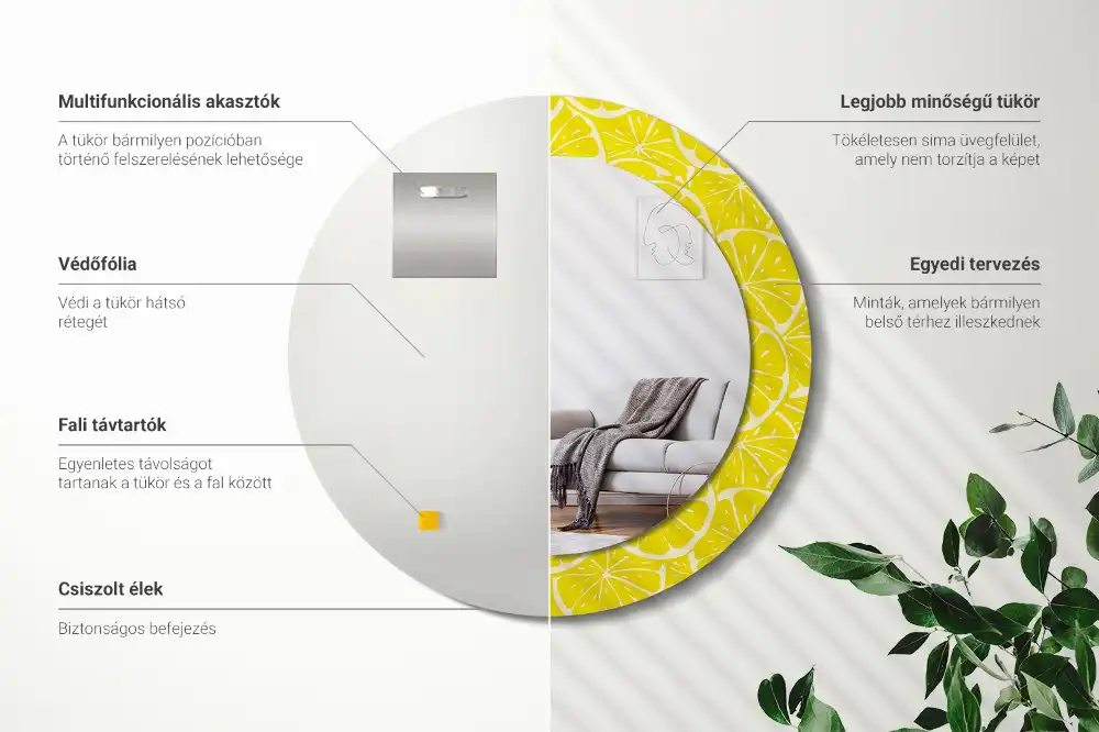 Okrúhle zrkadlo s potlačeným rámom Citróny