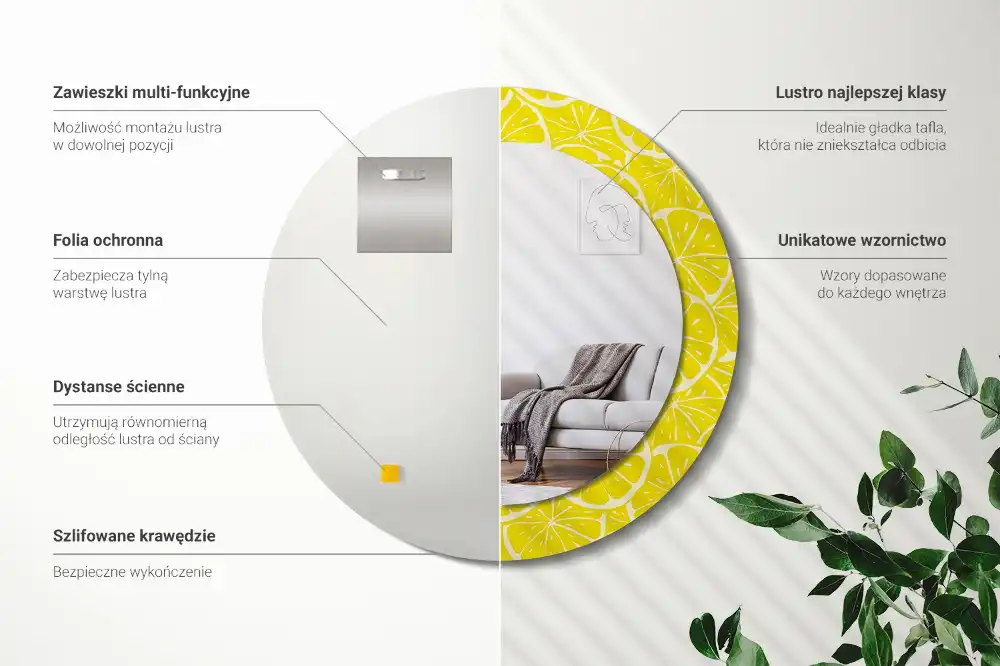 Okrúhle zrkadlo s potlačeným rámom Citróny