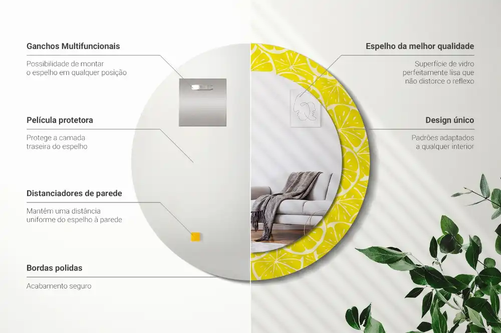 Okrúhle zrkadlo s potlačeným rámom Citróny