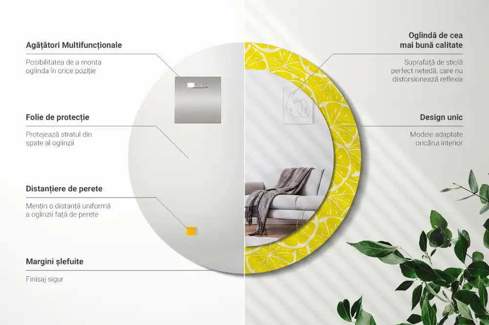 Okrúhle zrkadlo s potlačeným rámom Citróny