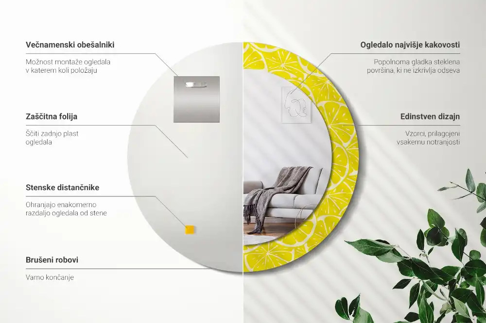 Okrúhle zrkadlo s potlačeným rámom Citróny