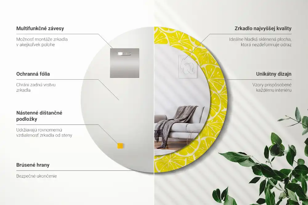 Okrúhle zrkadlo s potlačeným rámom Citróny