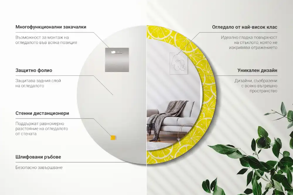 Okrúhle zrkadlo s potlačeným rámom Citróny