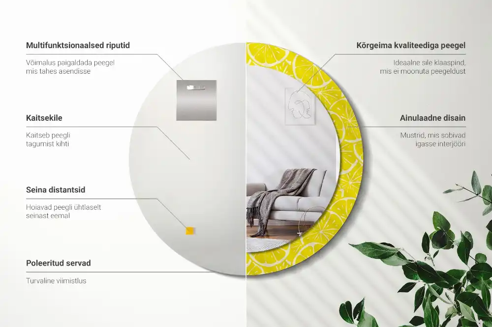 Okrúhle zrkadlo s potlačeným rámom Citróny