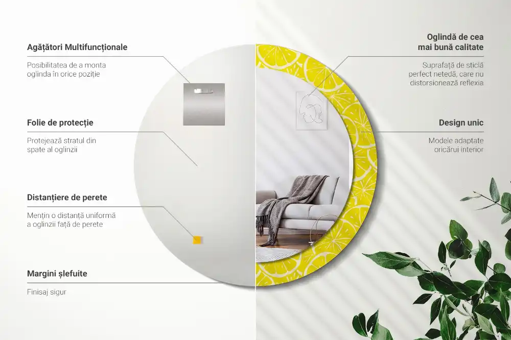 Okrúhle zrkadlo s potlačeným rámom Citróny